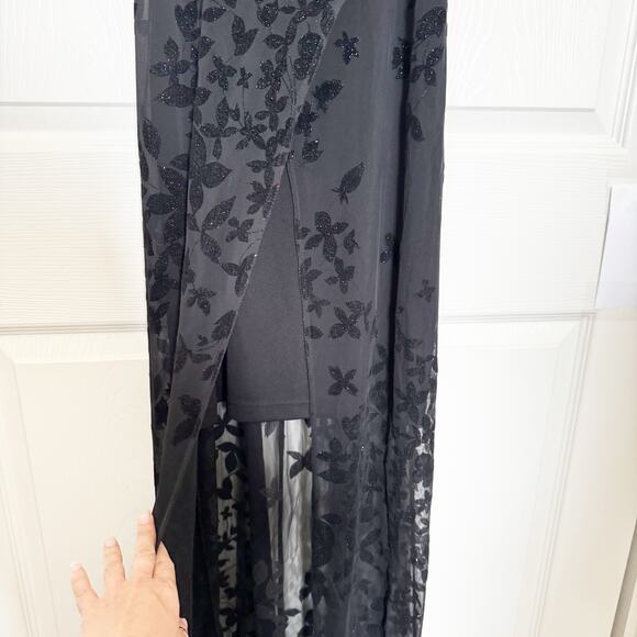 Vintage Y2K Slip Overaly Dress With Velvet Floral Sparkle Detail - Picture 6 of 9